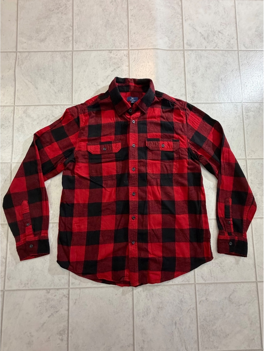 George Red Black Buffalo Plaid Flannel Shirt Size M